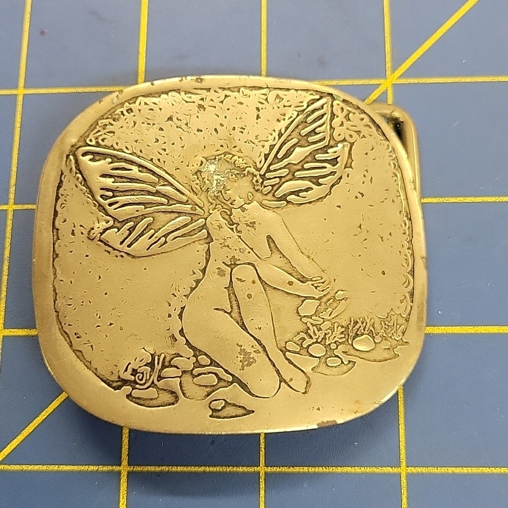 Lady w Wings Pixie Silver Tone Belt Buckle